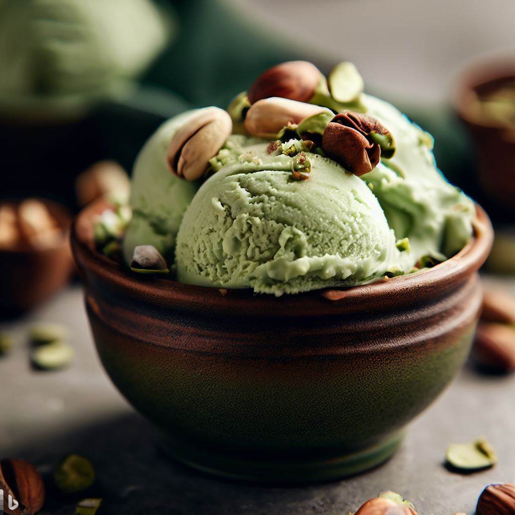 Helado de pistacho con nueces